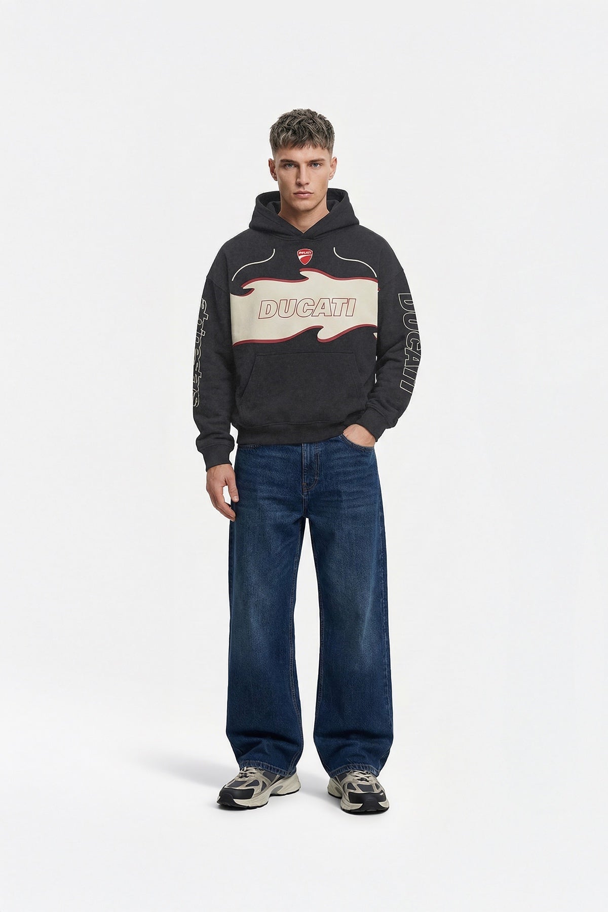 Ducati Corse Vintage Flame Hoodie – Cream & Black