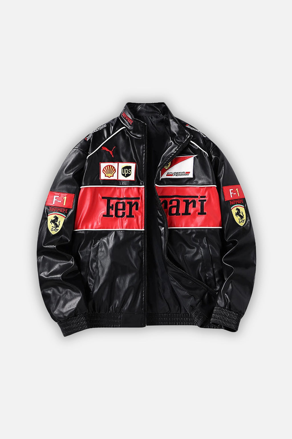Scuderia Ferrari Vintage Leather Jacket – Black & Red