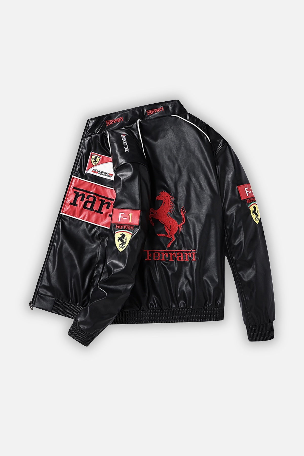 Scuderia Ferrari Vintage Leather Jacket – Black & Red