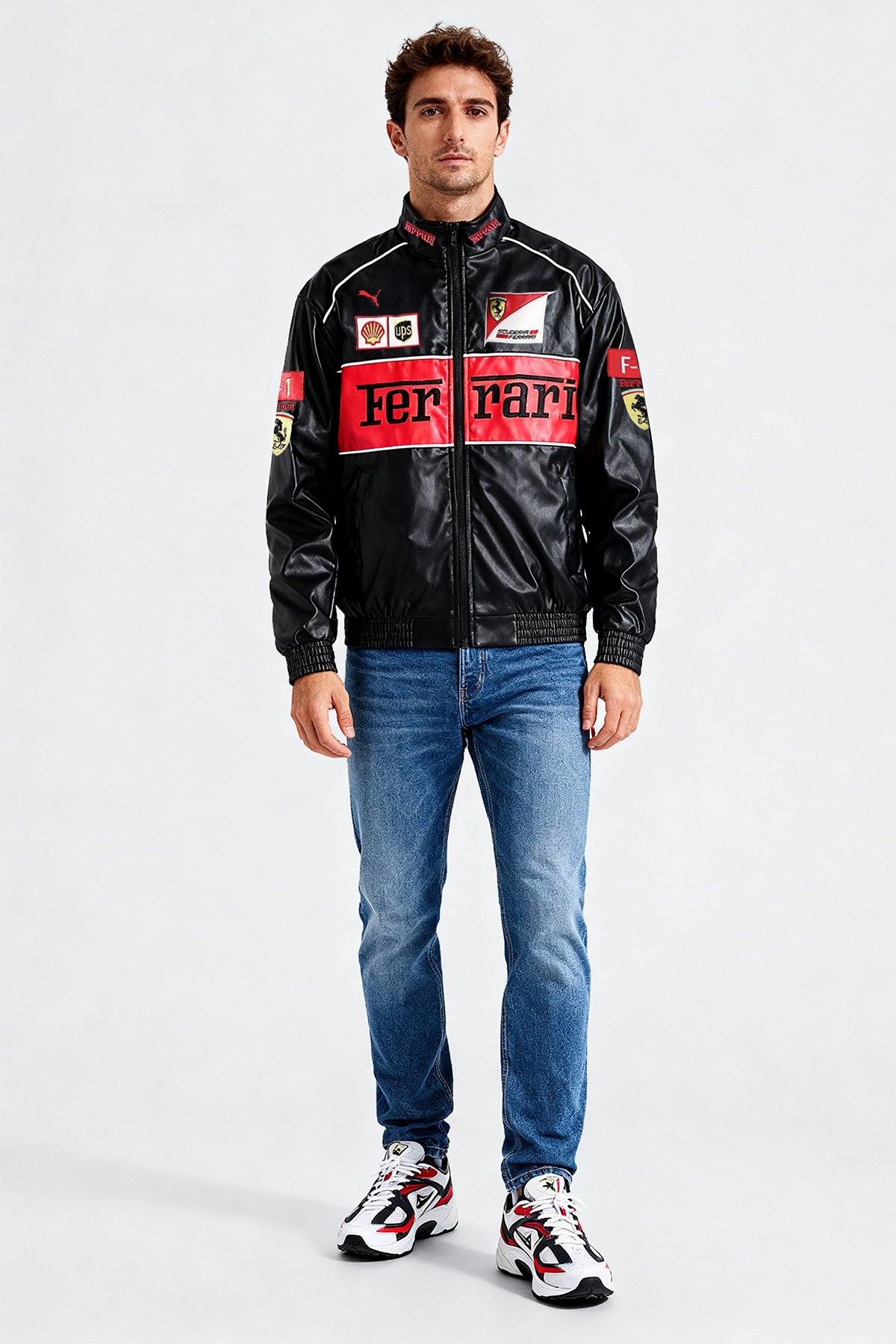 Scuderia Ferrari Vintage Leather Jacket – Black & Red