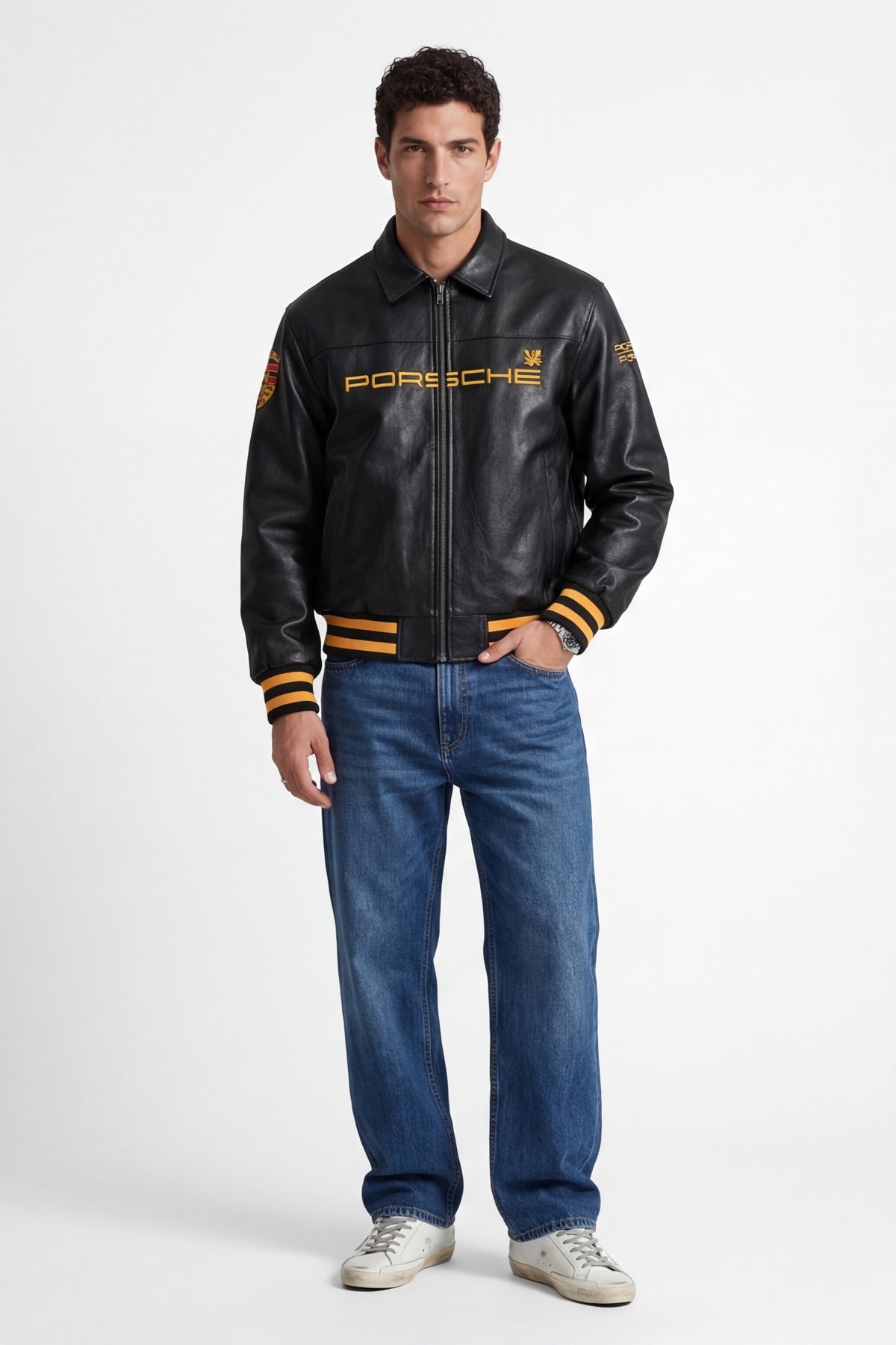 Porsche Vintage Leather Jacket – Black & Gold