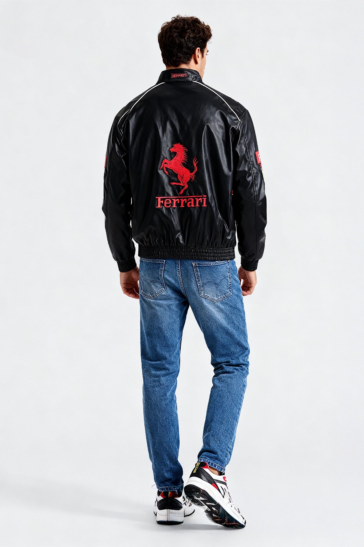 Scuderia Ferrari Vintage Leather Jacket – Black & Red