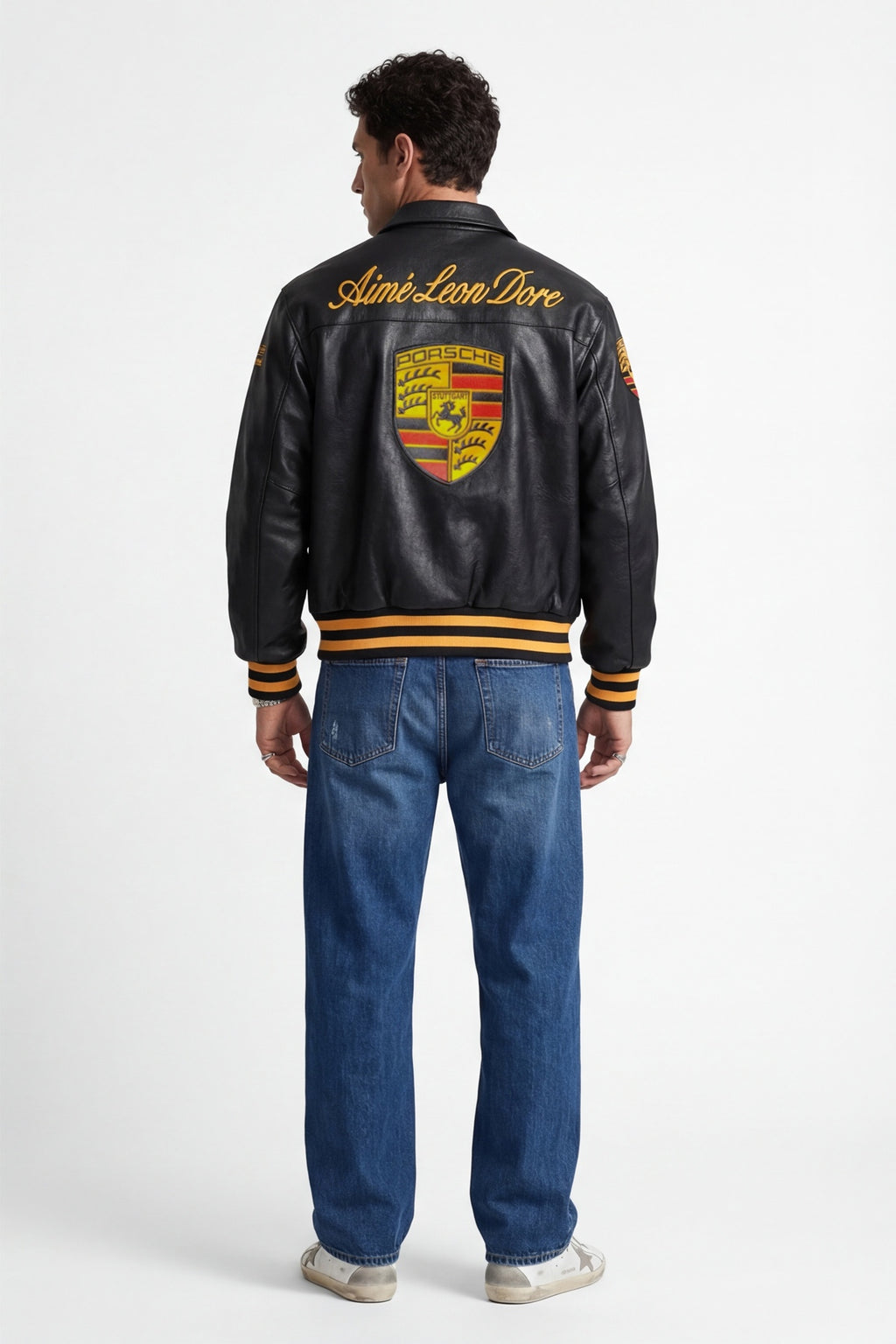 Porsche Vintage Leather Jacket – Black & Gold