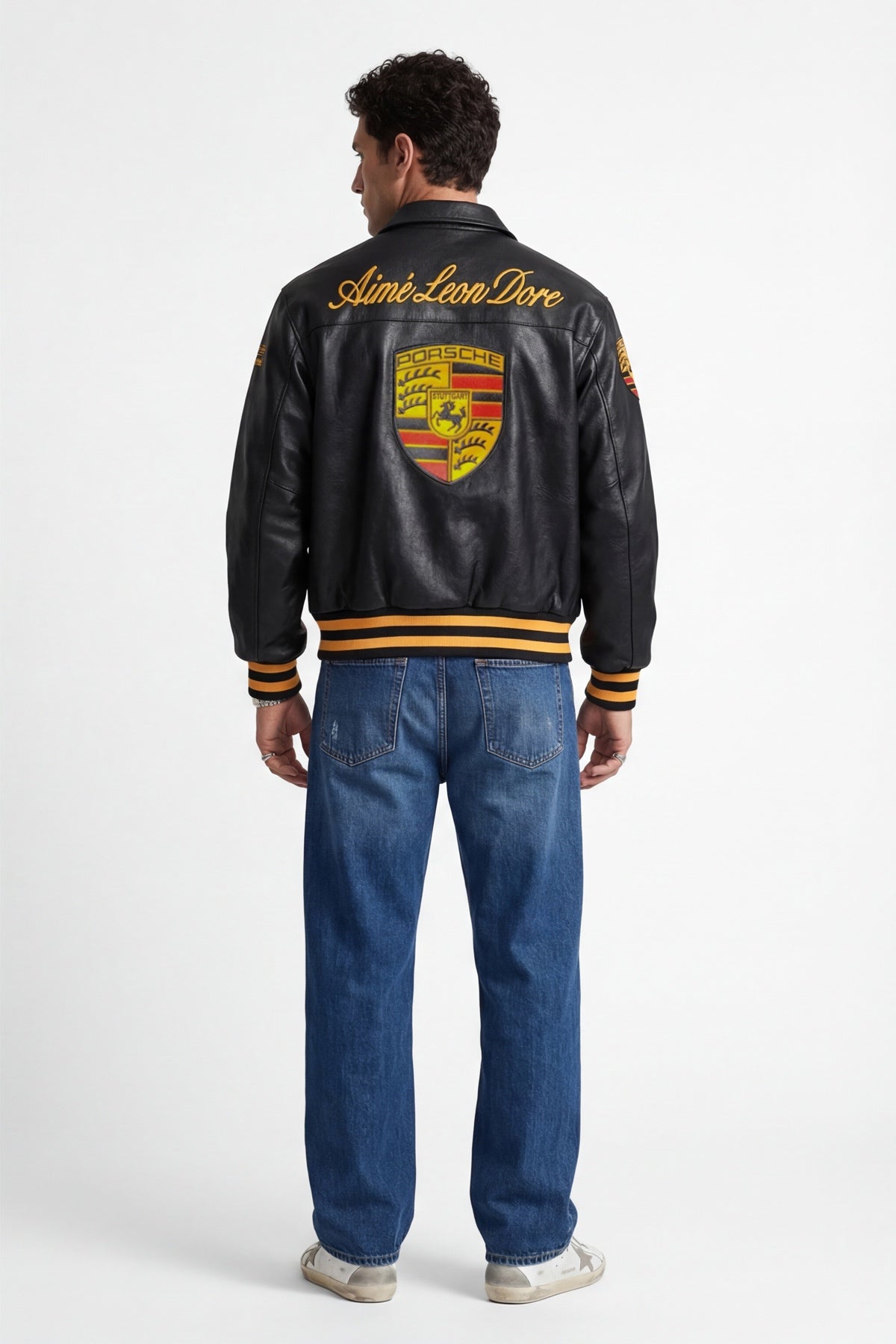 Porsche Vintage Leather Jacket – Black & Gold