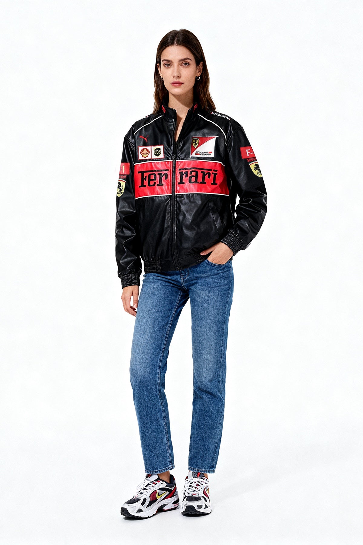 Scuderia Ferrari Vintage Leather Jacket – Black & Red