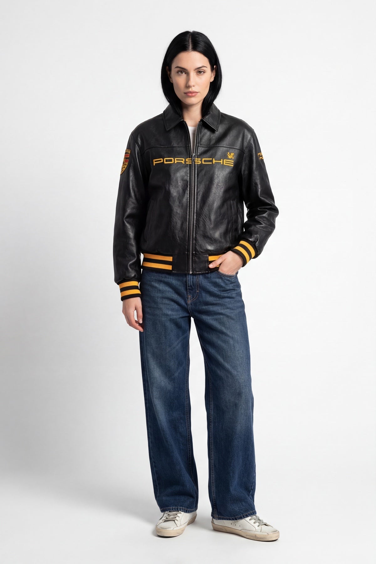 Porsche Vintage Leather Jacket – Black & Gold