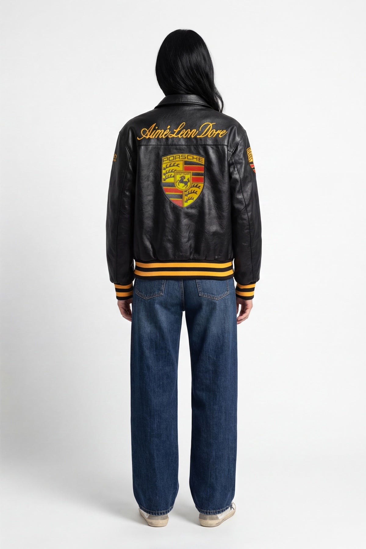 Porsche Vintage Leather Jacket – Black & Gold