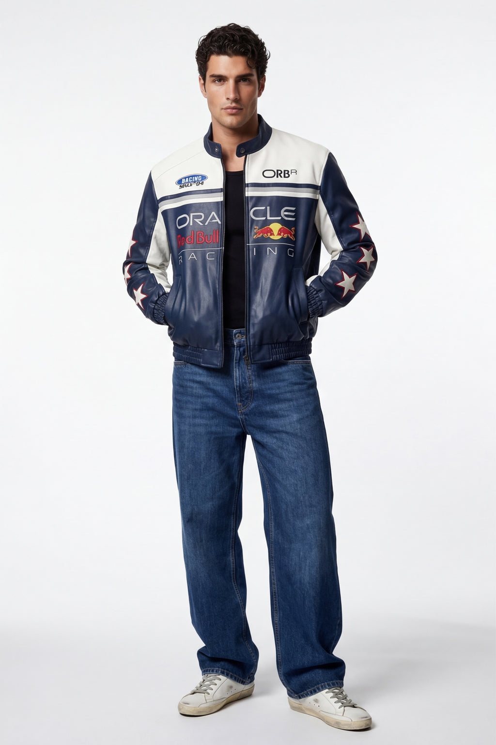 Oracle Red Bull Vintage Leather Jacket – Navy Blue & White