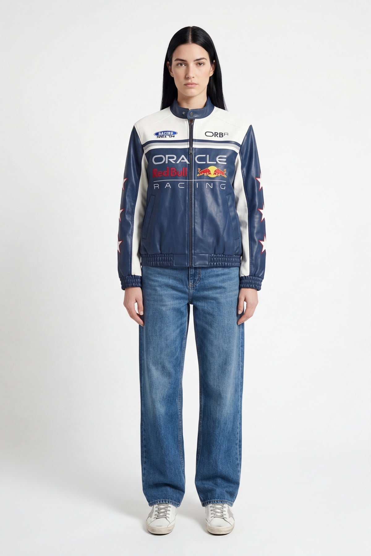 Oracle Red Bull Vintage Leather Jacket – Navy Blue & White