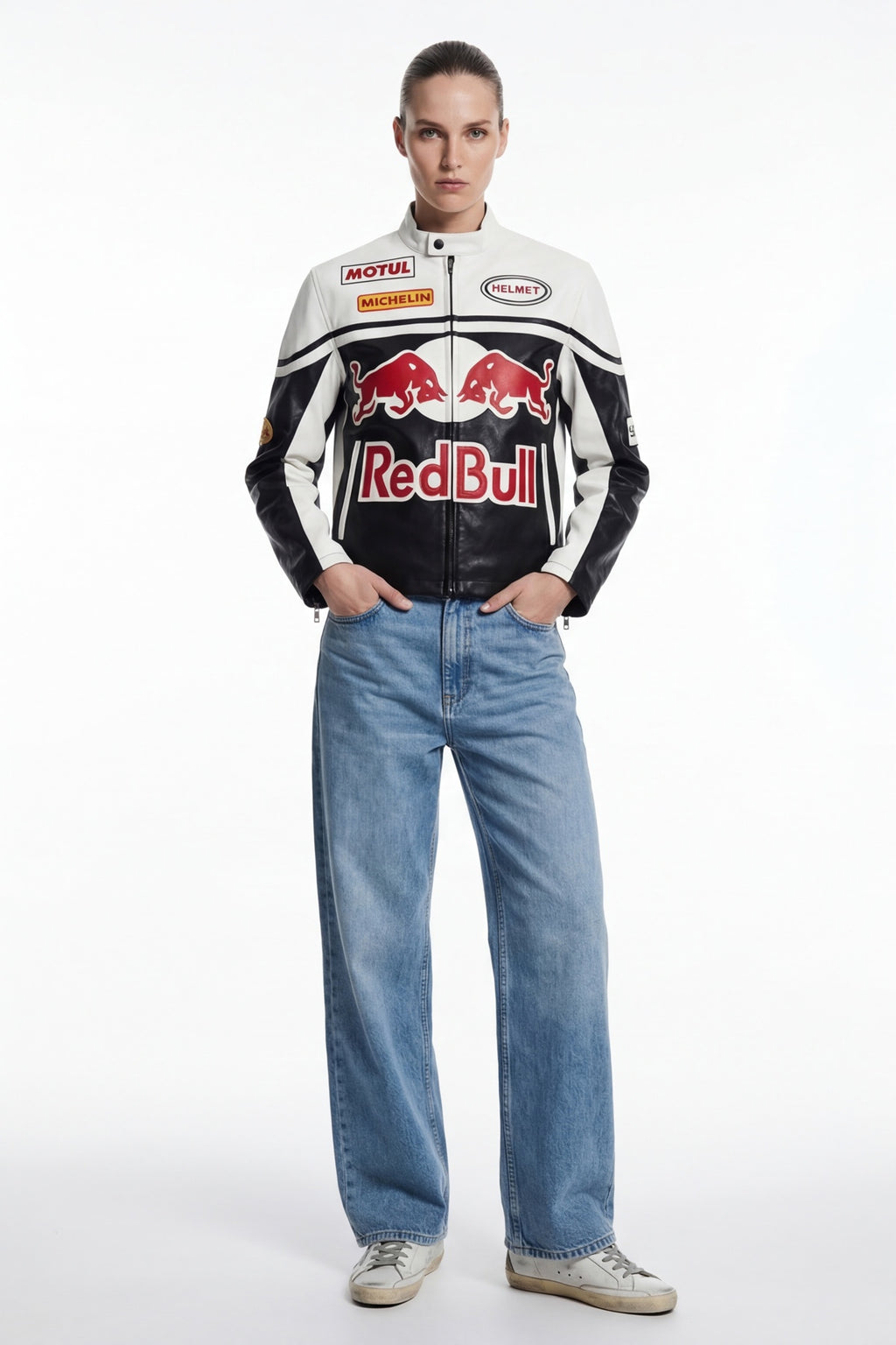Red Bull Vintage Leather Jacket – Black & White