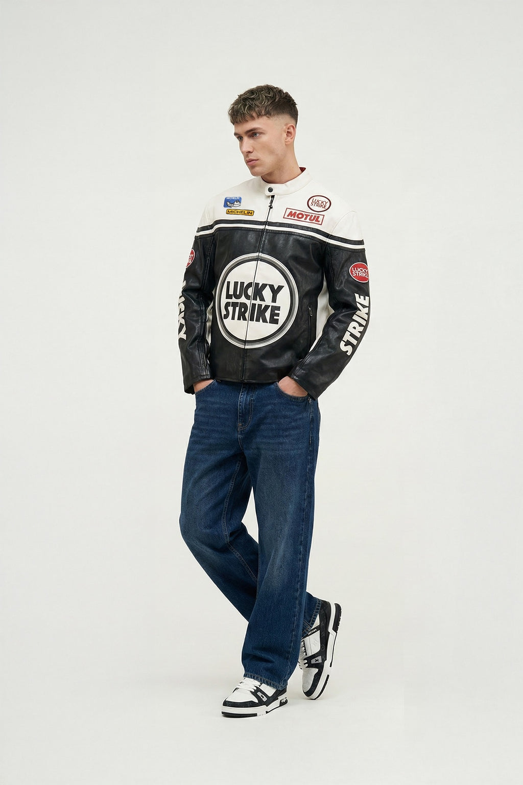 Lucky Strike Vintage Leather Jacket – Black & White