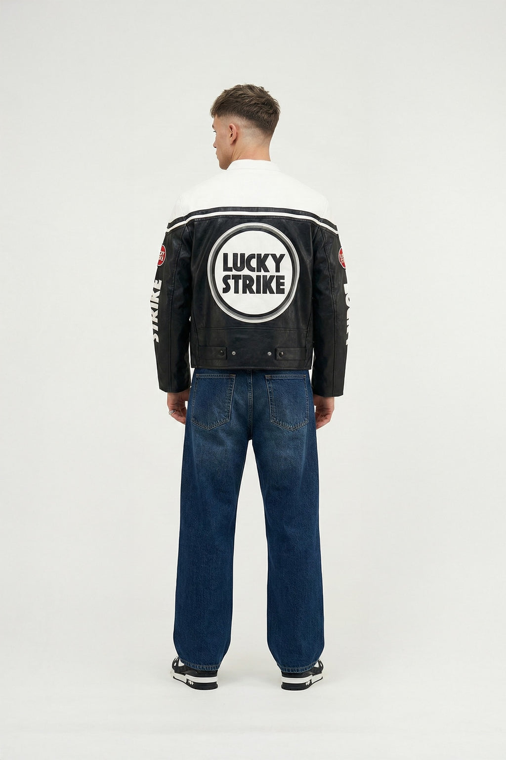 Lucky Strike Vintage Leather Jacket – Black & White