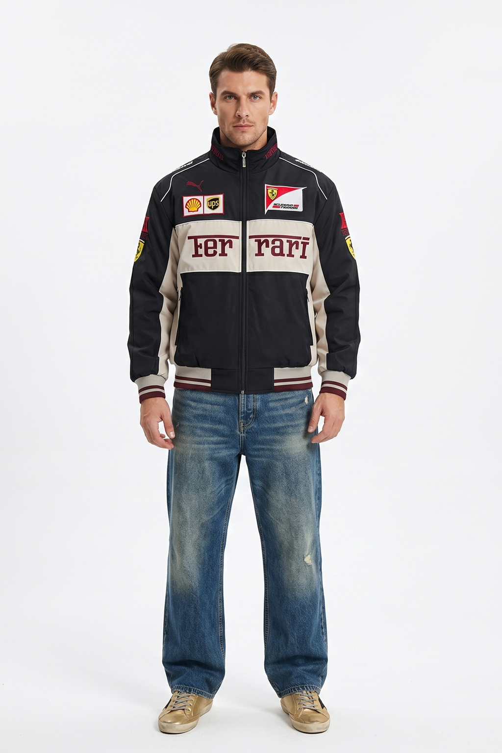 Scuderia Ferrari Vintage Jacket – Black & Cream Yellow Shield