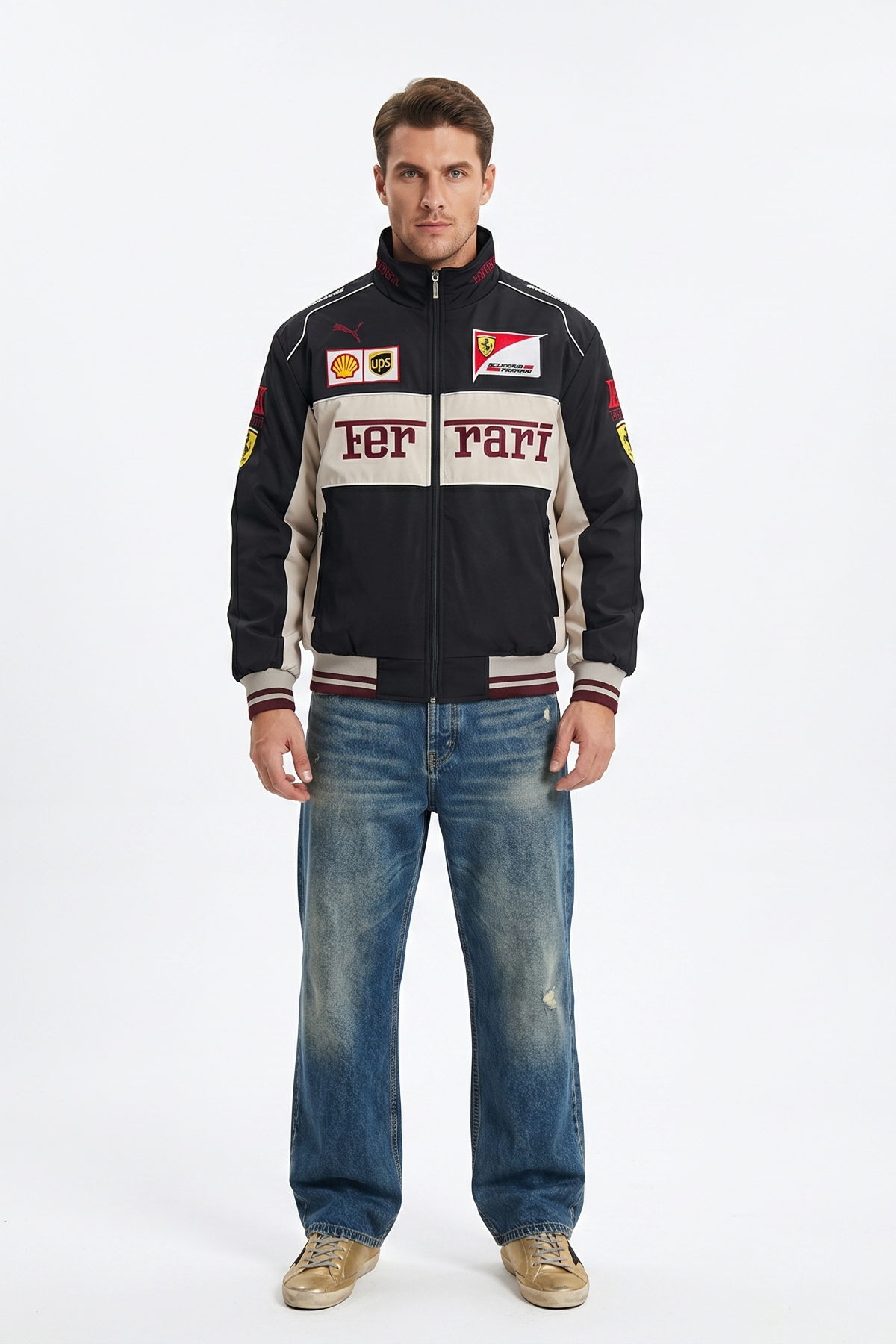 Scuderia Ferrari Vintage Jacket – Black & Cream Yellow Shield