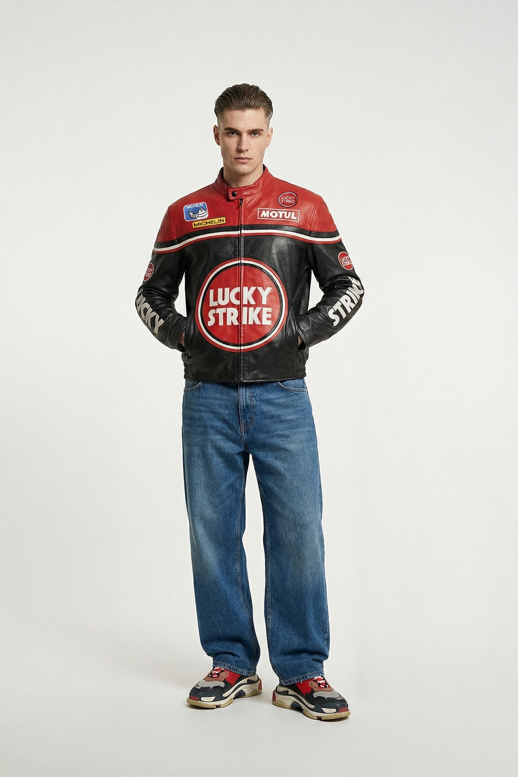 Lucky Strike Vintage Leather Jacket – Black & Red