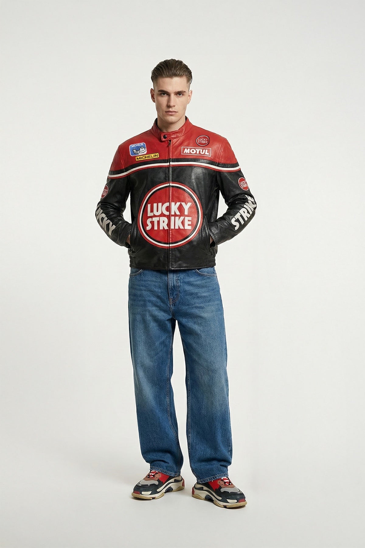 Lucky Strike Vintage Leather Jacket – Black & Red