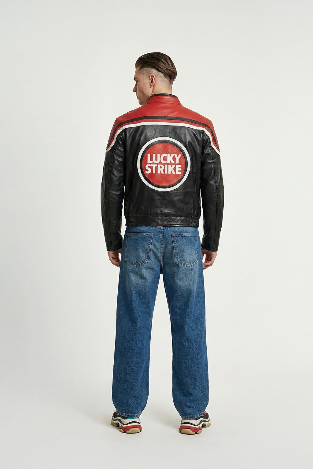 Lucky Strike Vintage Leather Jacket – Black & Red