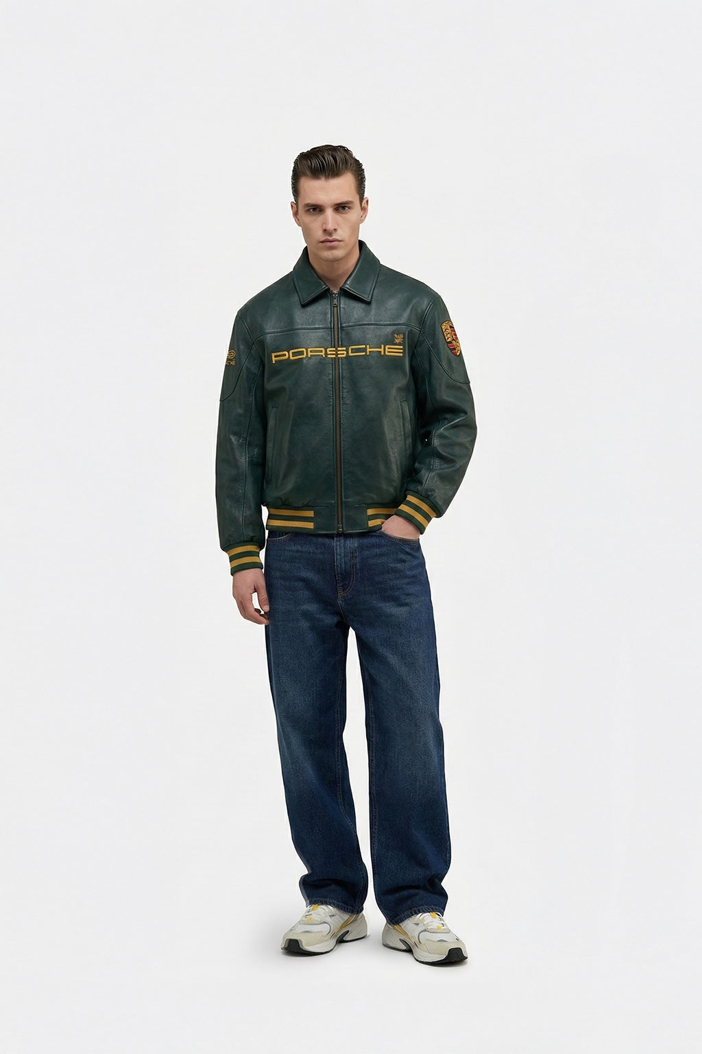 Porsche Vintage Leather Jacket – Forest Green